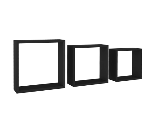 Estantes cubo de pared 3 unidades MDF negro