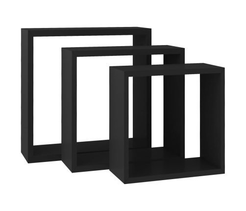 Estantes cubo de pared 3 unidades MDF negro