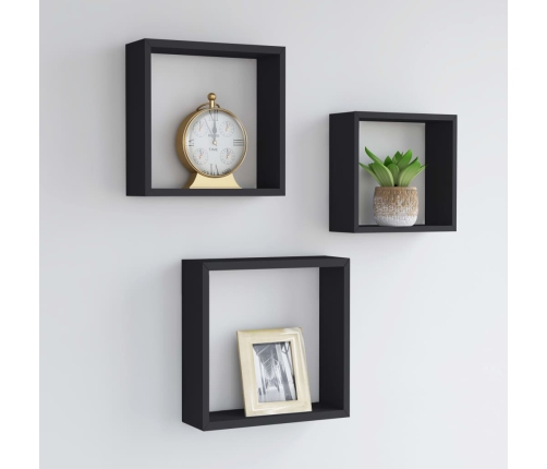 Estantes cubo de pared 3 unidades MDF negro