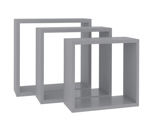 vidaXL Estantes cubo de pared 3 unidades MDF gris