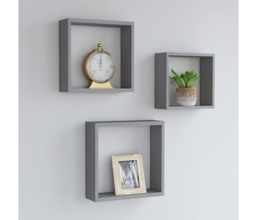 vidaXL Estantes cubo de pared 3 unidades MDF gris