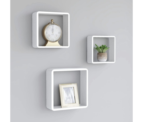 Estantes cubo de pared 3 unidades MDF blanco