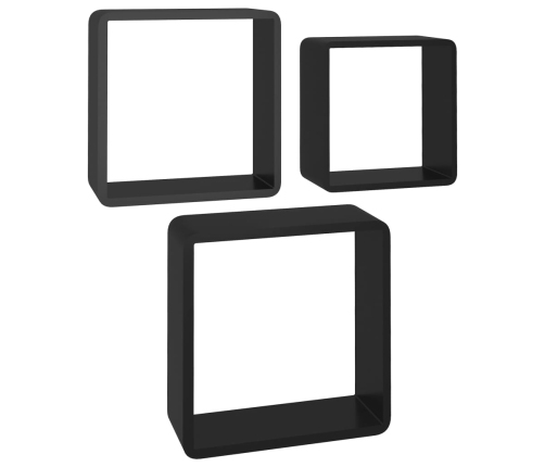 Estantes cubo de pared 3 unidades MDF negro