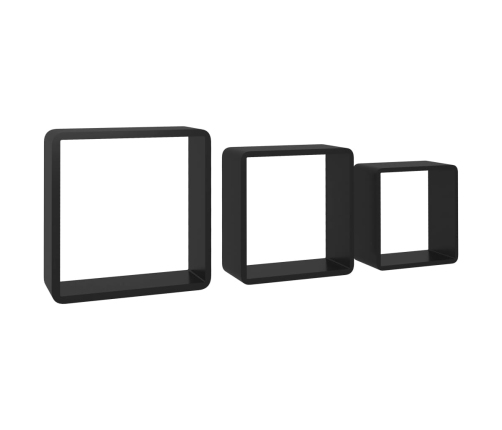 vidaXL Estantes cubo de pared 3 unidades MDF negro