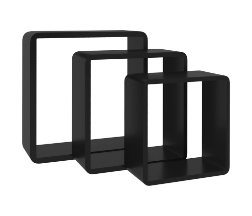 vidaXL Estantes cubo de pared 3 unidades MDF negro