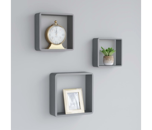 Estantes cubo de pared 3 unidades MDF gris