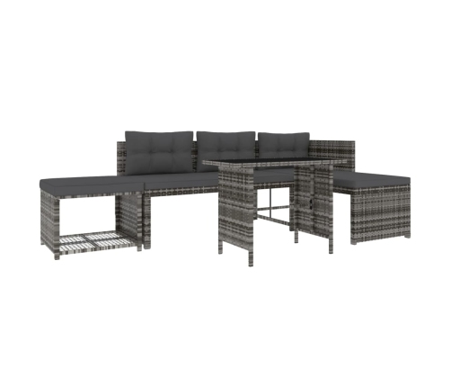 Juego de comedor de jardín 4 piezas con cojines ratán PE gris
