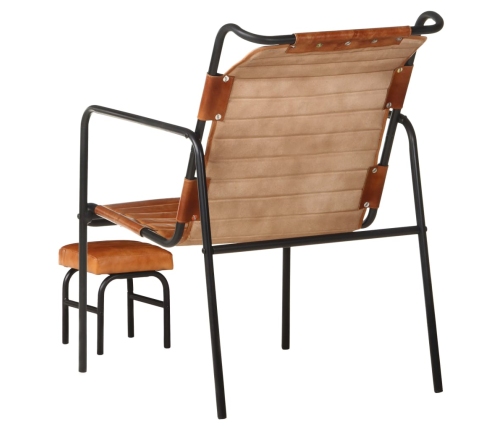 Silla de relax reposabrazos y reposapiés cuero auténtico marrón