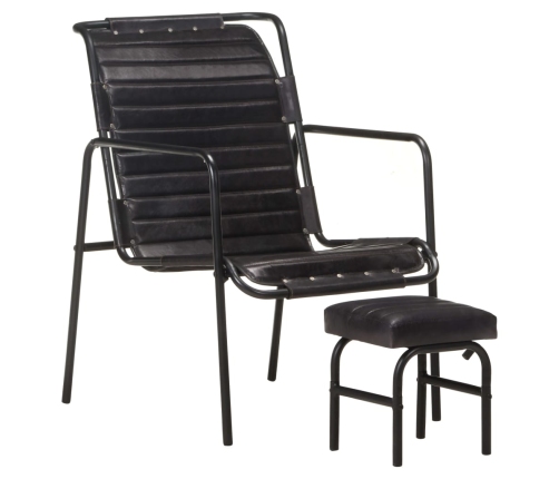 Silla de relax reposabrazos y reposapiés cuero auténtico negro