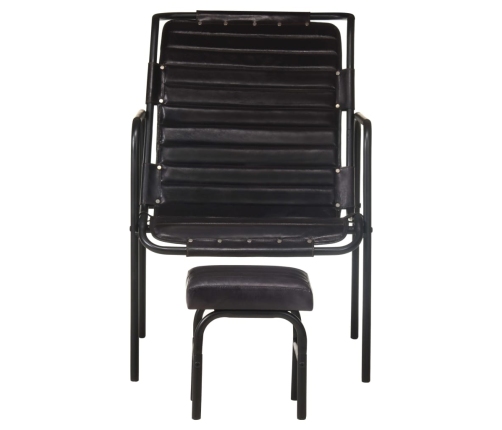 Silla de relax reposabrazos y reposapiés cuero auténtico negro