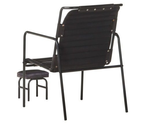 Silla de relax reposabrazos y reposapiés cuero auténtico negro