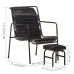 Silla de relax reposabrazos y reposapiés cuero auténtico negro