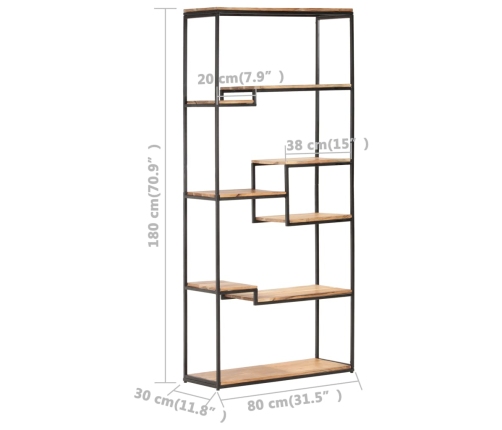 Estantería de madera maciza de acacia 80x30x180 cm