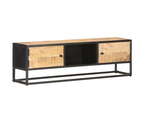 Mueble de TV puerta tallada madera de mango rugosa 130x30x40 cm