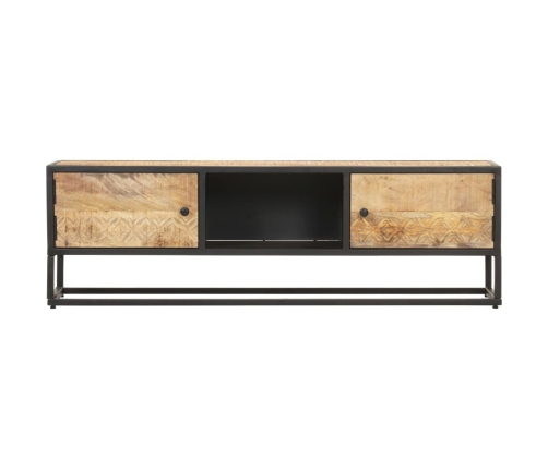 Mueble de TV puerta tallada madera de mango rugosa 130x30x40 cm