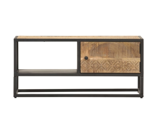 Mueble de TV puerta tallada madera de mango rugosa 90x30x40 cm