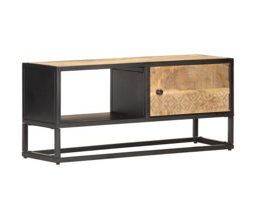 Mueble de TV puerta tallada madera de mango rugosa 90x30x40 cm