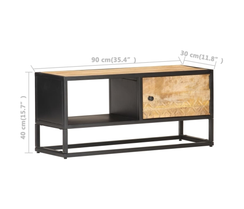 Mueble de TV puerta tallada madera de mango rugosa 90x30x40 cm