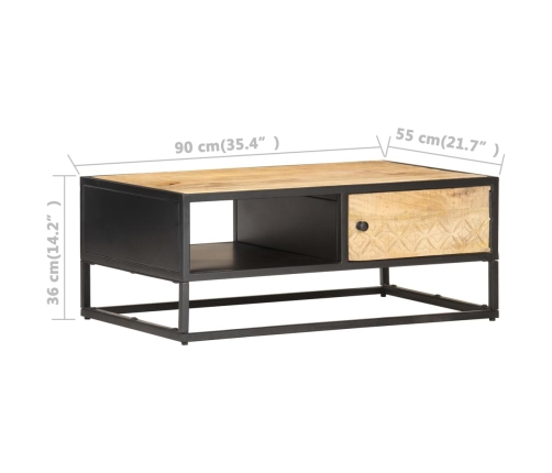 vidaXL Mueble de TV puerta tallada madera de mango rugosa 90x55x36 cm