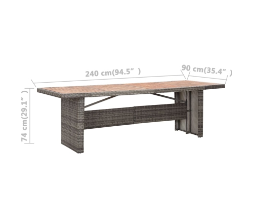 Mesa de jardín ratán sintético madera acacia maciza 240x90x74cm