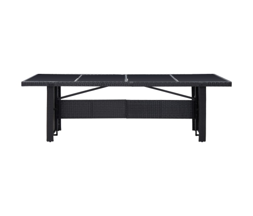 Mesa de jardín ratán sintético y vidrio negro 240x90x74 cm