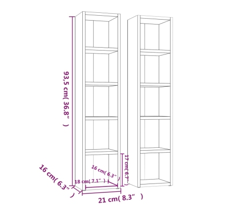 Estantería para CDs 2 uds madera contrachapada 21x16x93,5 cm