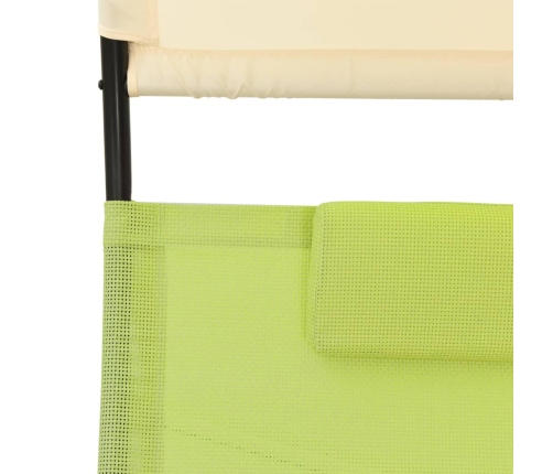 vidaXL Tumbona doble con toldo textilene verde y crema