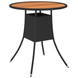 Mesa de comedor de jardín ratán sintético acacia negro Ø 70 cm