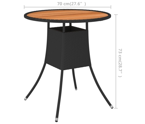 Mesa de comedor de jardín ratán sintético acacia negro Ø 70 cm