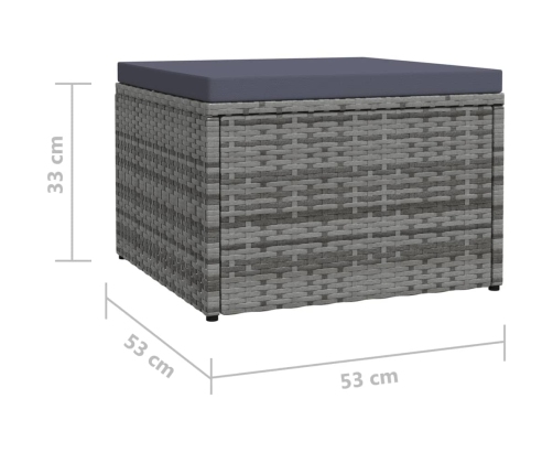 vidaXL Reposapiés de jardín con cojín ratán sintético gris