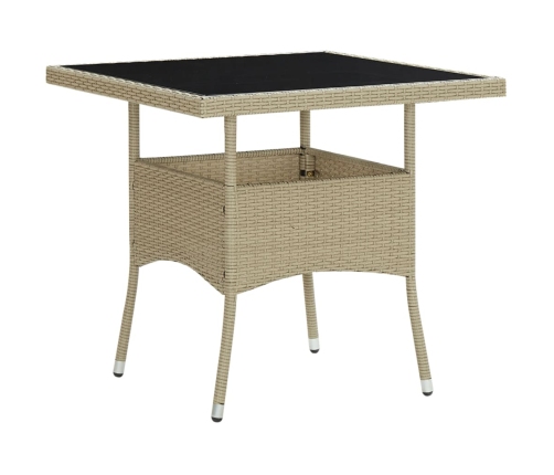 vidaXL Mesa de comedor de jardín ratán sintético y vidrio beige