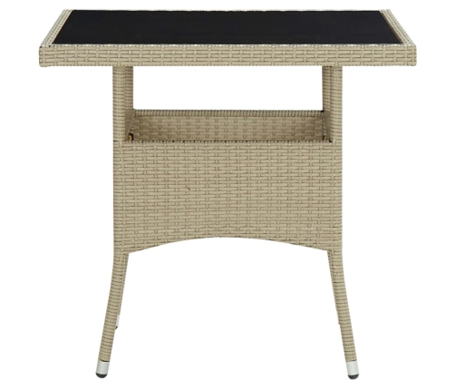 vidaXL Mesa de comedor de jardín ratán sintético y vidrio beige