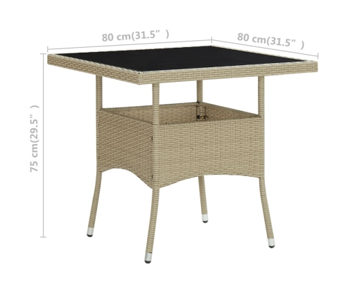 vidaXL Mesa de comedor de jardín ratán sintético y vidrio beige