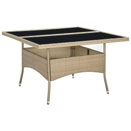 Mesa de comedor de jardín ratán sintético y vidrio beige