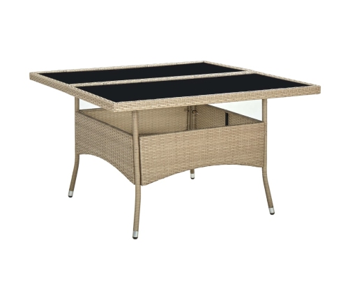 Mesa de comedor de jardín ratán sintético y vidrio beige