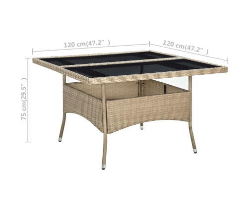 Mesa de comedor de jardín ratán sintético y vidrio beige