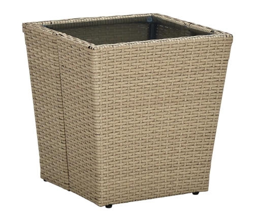 Mesa de centro de ratán PE vidrio templado beige 41,5x41,5x44cm