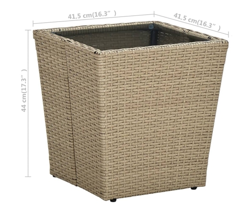 Mesa de centro de ratán PE vidrio templado beige 41,5x41,5x44cm