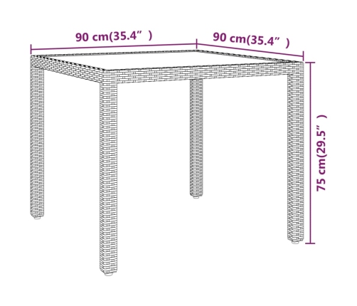 Mesa de jardín ratán sintético negro 90x90x75 cm