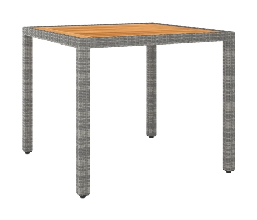 Mesa de jardín de ratán sintético gris 90x90x75 cm