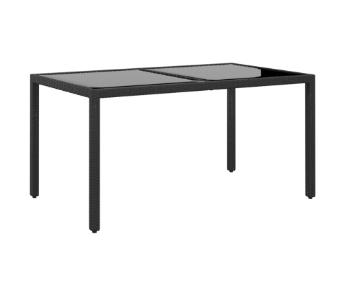 Mesa jardín vidrio templado ratán sintético negro 150x90x75 cm