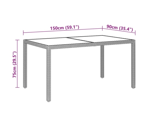 Mesa jardín vidrio templado ratán sintético negro 150x90x75 cm