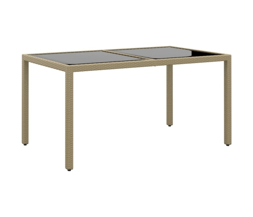 Mesa jardín vidrio templado ratán sintético beige 150x90x75 cm