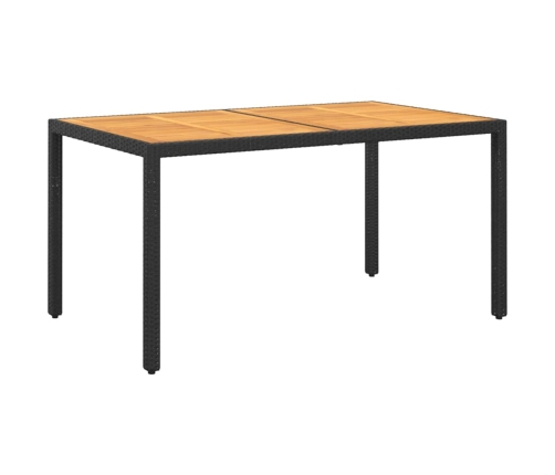 Mesa de jardín madera acacia ratán sintético negro 150x90x75 cm