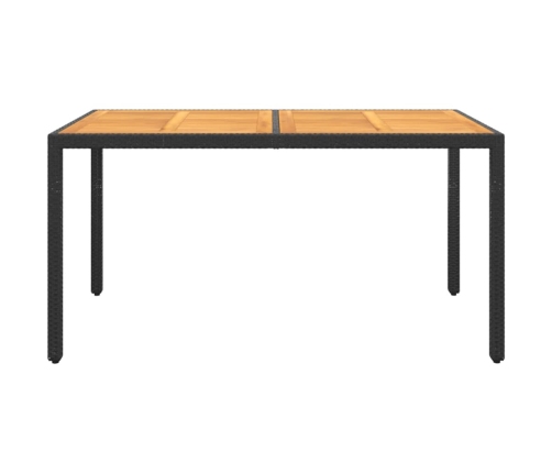 Mesa de jardín madera acacia ratán sintético negro 150x90x75 cm