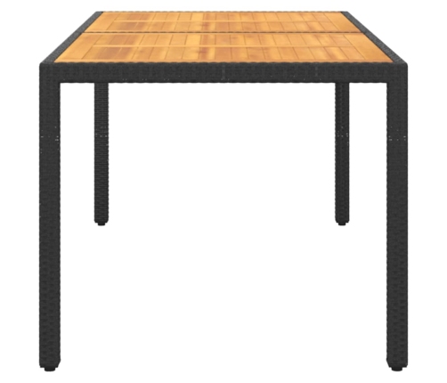 Mesa de jardín madera acacia ratán sintético negro 150x90x75 cm