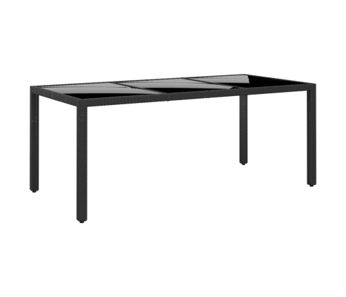 Mesa jardín vidrio templado ratán sintético negro 190x90x75 cm