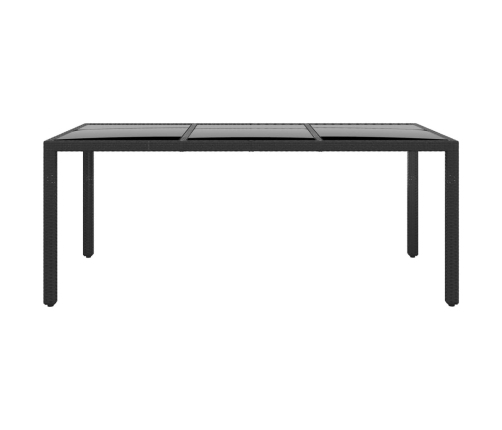 Mesa jardín vidrio templado ratán sintético negro 190x90x75 cm