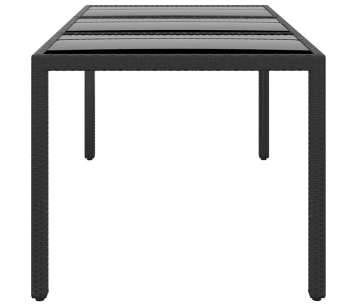 Mesa jardín vidrio templado ratán sintético negro 190x90x75 cm