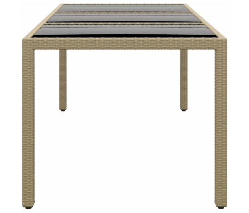 Mesa jardín vidrio templado ratán sintético beige 190x90x75 cm